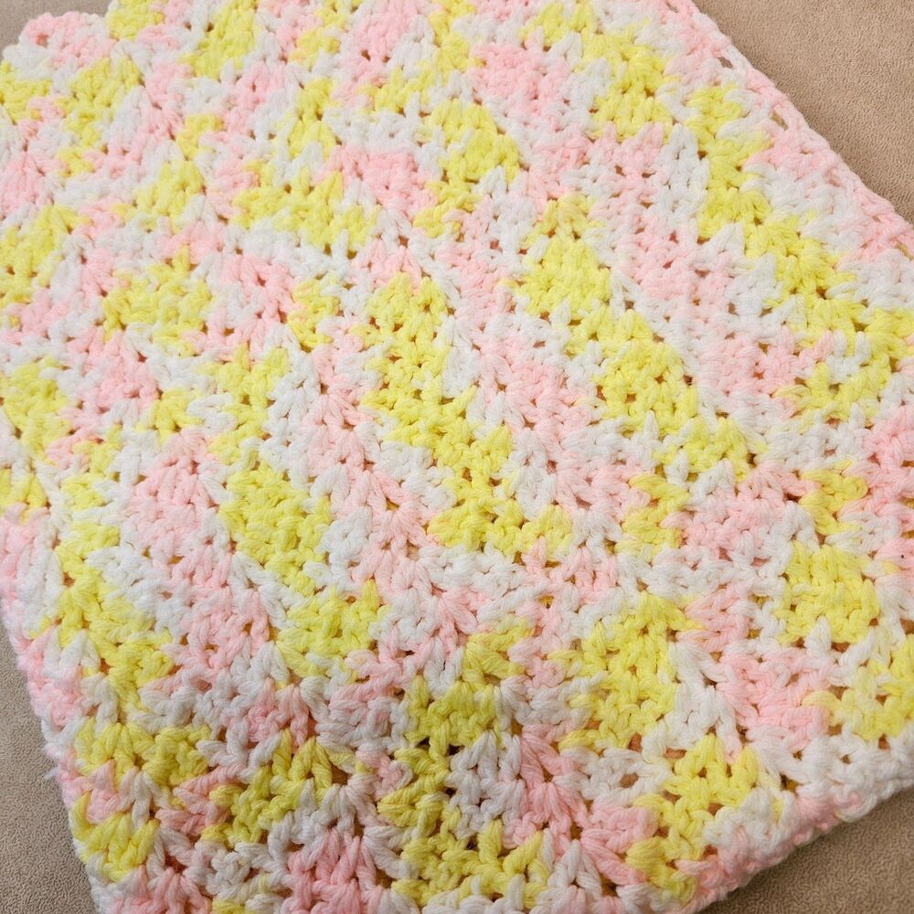 Handmade Pink and Yellow Soft Baby Blanket 35"x28" Spring Newborn New Baby Gift